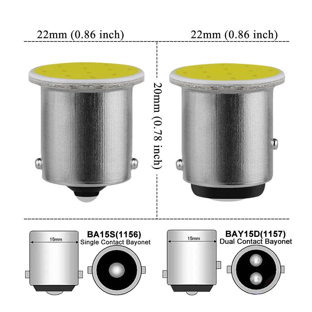 COB LED Bulbs Turn Signal Lights - 7000K White Car Reverse Backup Brake Lamps (1/4/10 PCS)