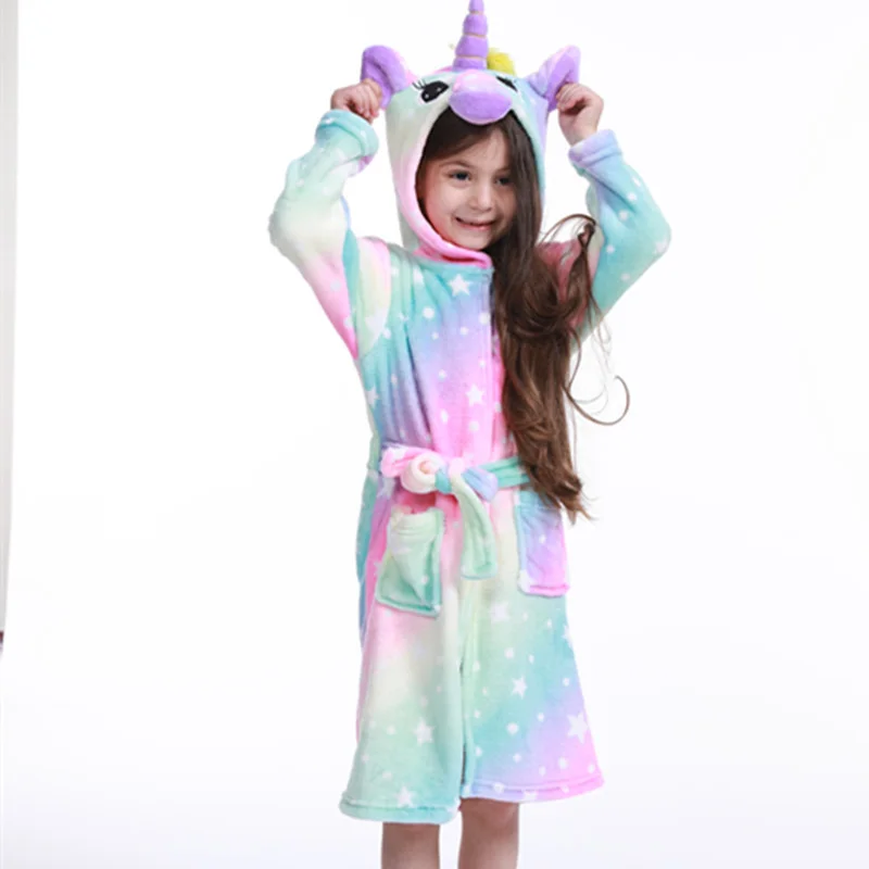 Unicorn Cartoon Kids Hooded Bath Robes Children Sleepwear Bathing Robe Keep Warm Easy to Clean Boys Girls Pajamas Autumn child bathrobe kids robe