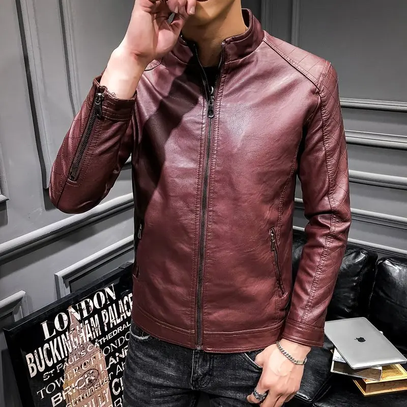 Men's Spring and Autumn New Casual Slim Solid Color Plus Velvet