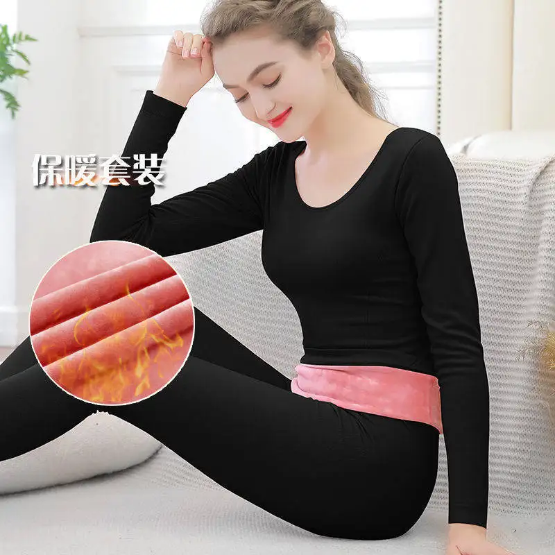 Ladies Thermal Underwear Set Body Shaper Winter Clothing Lingerie Set Long Johns O-Collar Bottoming Women Thermal Shirt Pant