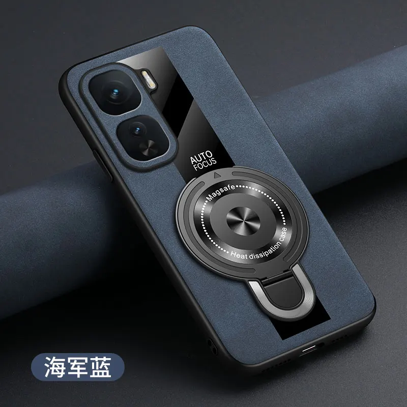 Magnetic Ring Holder Luxury Shockproof Case with Plexiglass & PU Leather