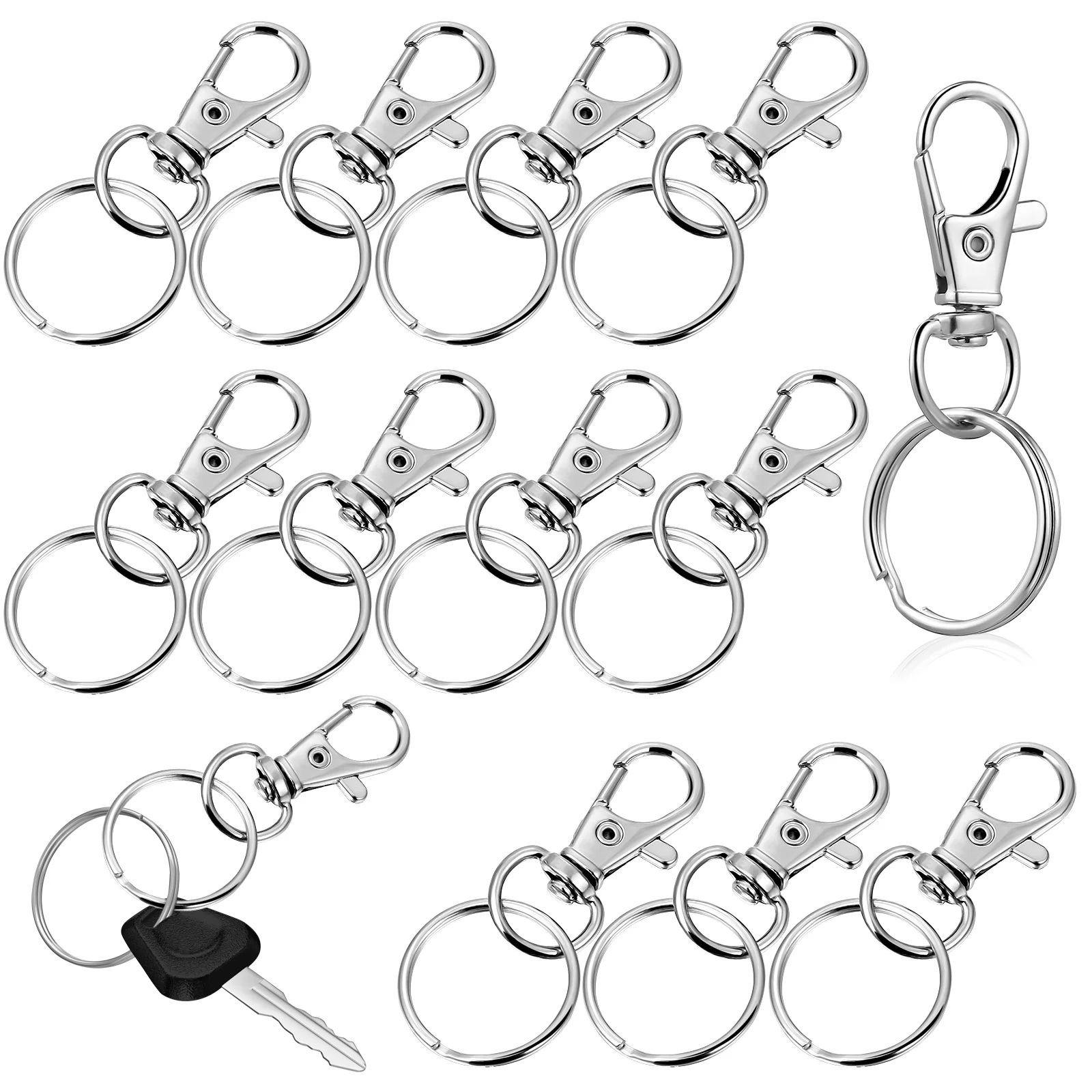 

60 Sets Clips with Hooks Lobster Clasp Keyring Dog Rings Heavy Duty Swivel Snap