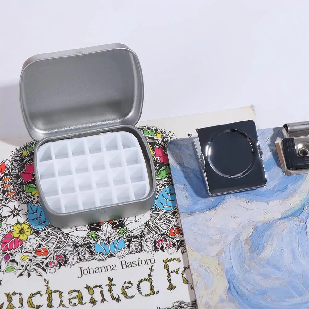 휴대용 12/24 그리드 수채화 물감 상자, 빈 철제 수채화 물감 상자, 여행용 야외용 물감 상자 (클립 포함), 미술 용품