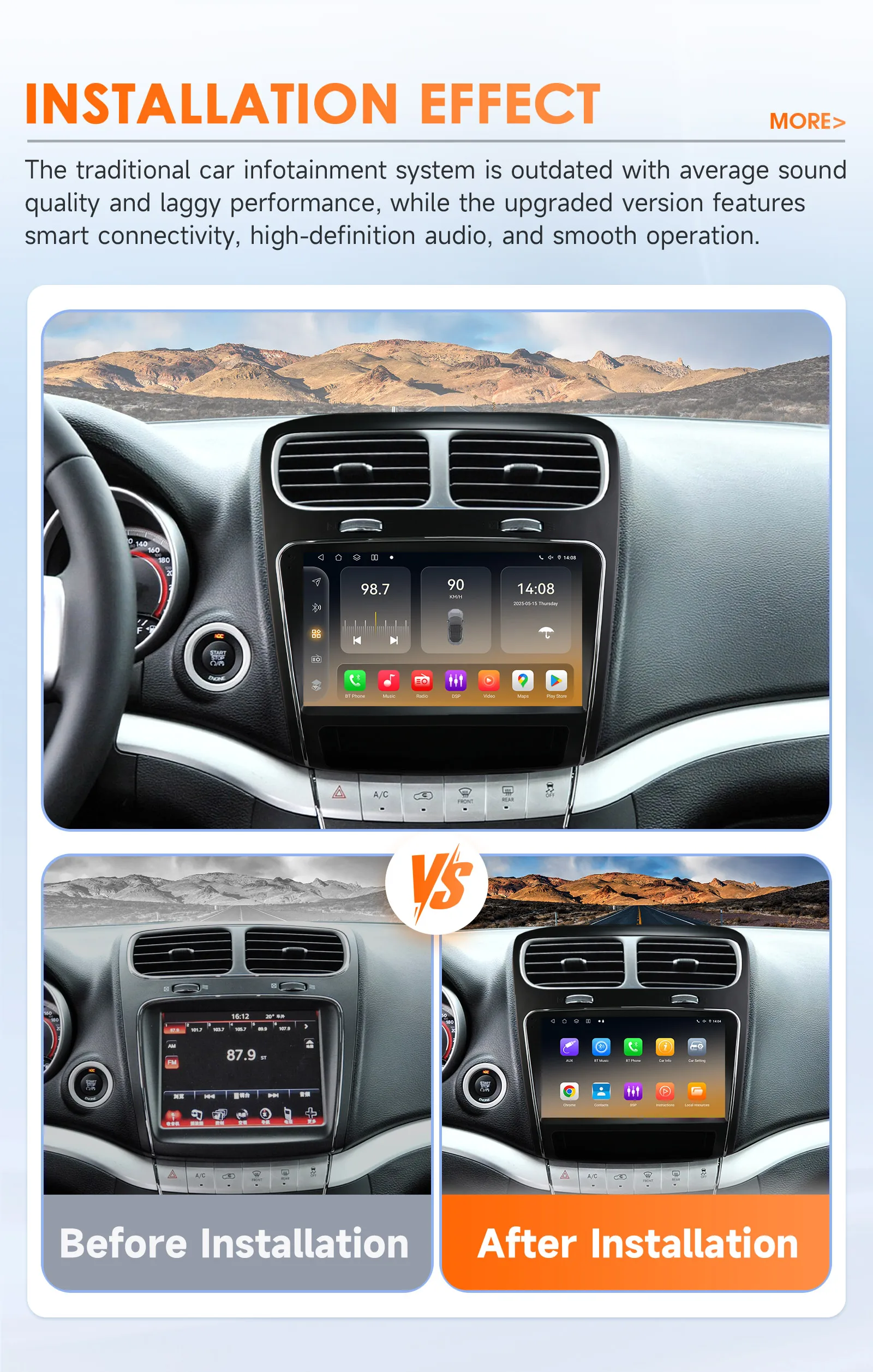 Carplay Android 14 Auto Auto radio Für Dodge Journey 2011-2019 FIAT Freemont 2012-2014 multimedia GPS 360 Kamera autoradio Bildschirm – Detail 5