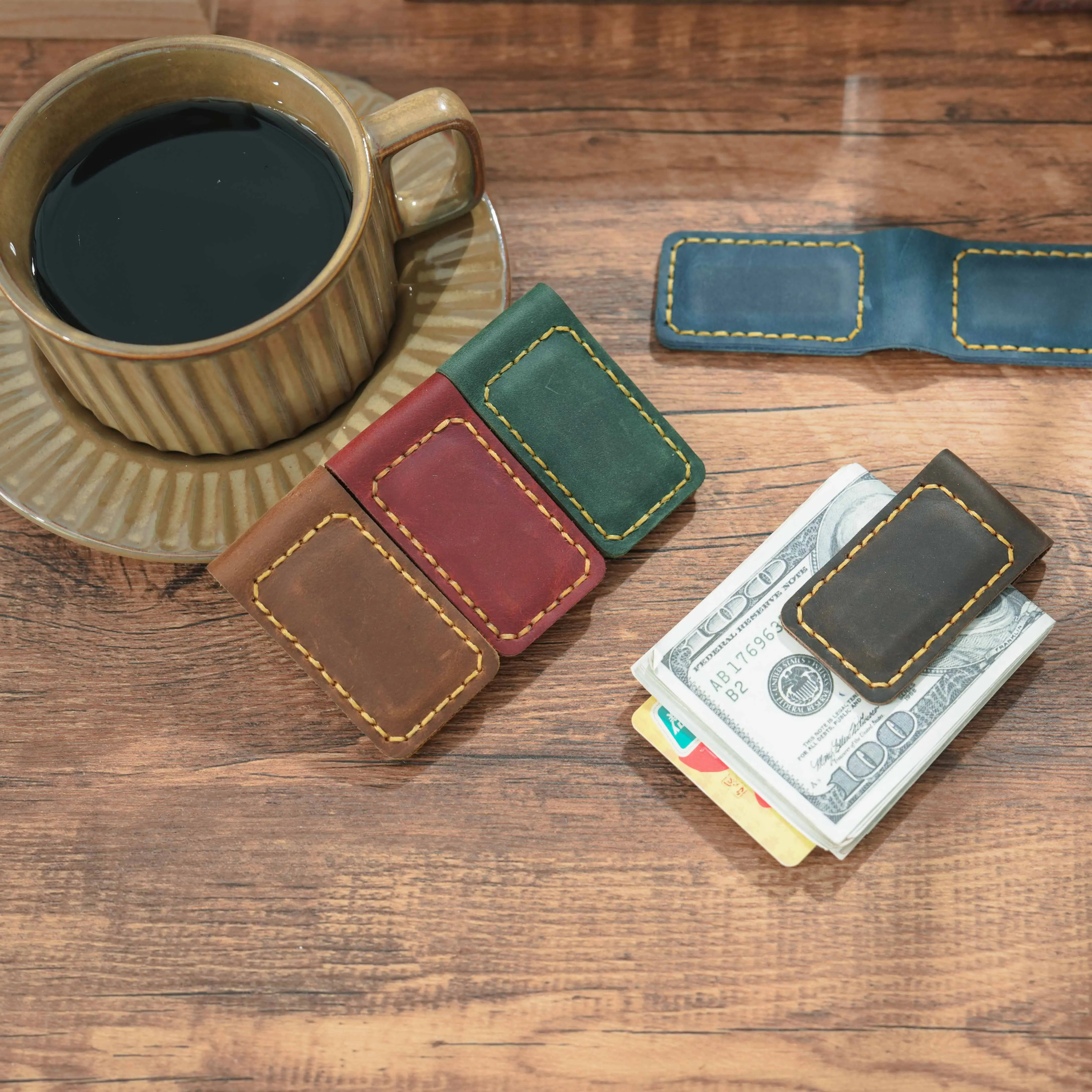 Handcrafted Vintage-Style Magnetic Bookmark and Money Clip Premium Full-Grain Leather with Rustic Distressed Finish Artisanall metal money clip
