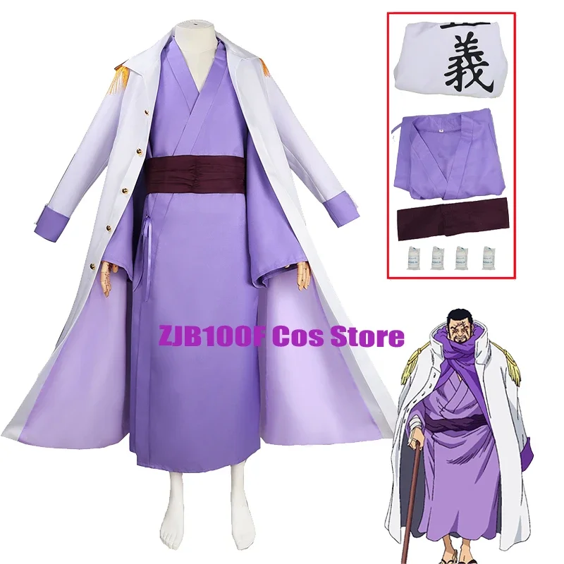 

General Issho Cosplay Anime Fujitora Costume Uniform Men Admiral Marine Trench Purple Kimono Suit Party Outfit for Issho