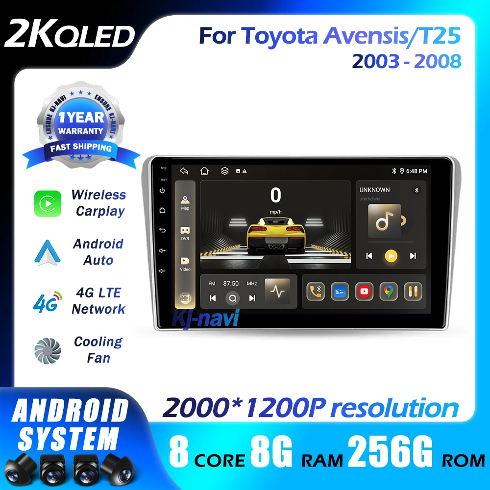 

Car Radio Android 14 For Toyota Avensis/T25 2003-2008 2 Din Multimedia Navigation Video Stereo WIFI 4G DSP QLED Video DSP Auto