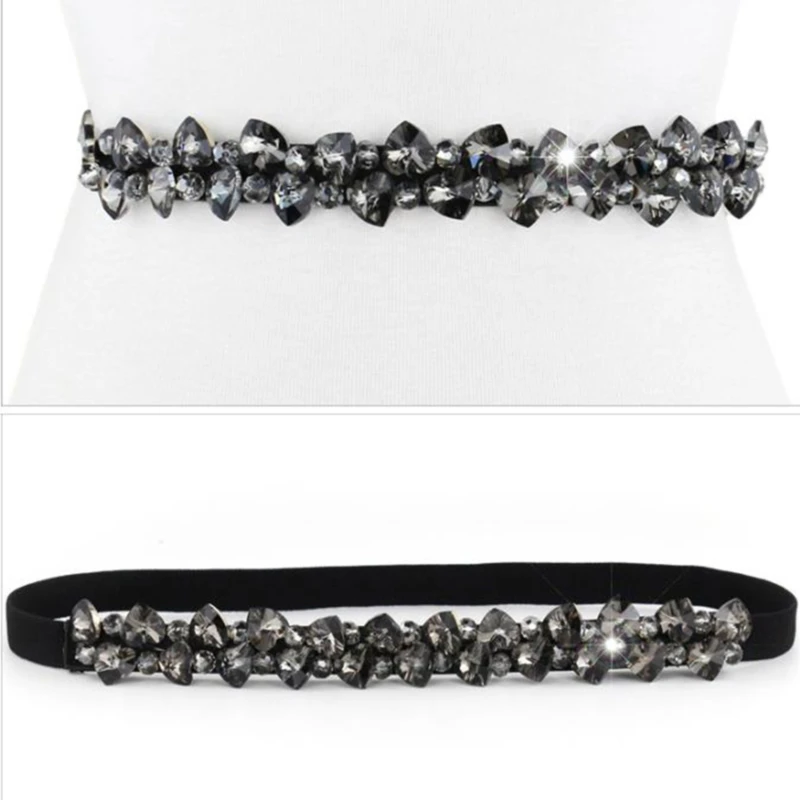 حزام نسائي مطاط مزين بالكريستال