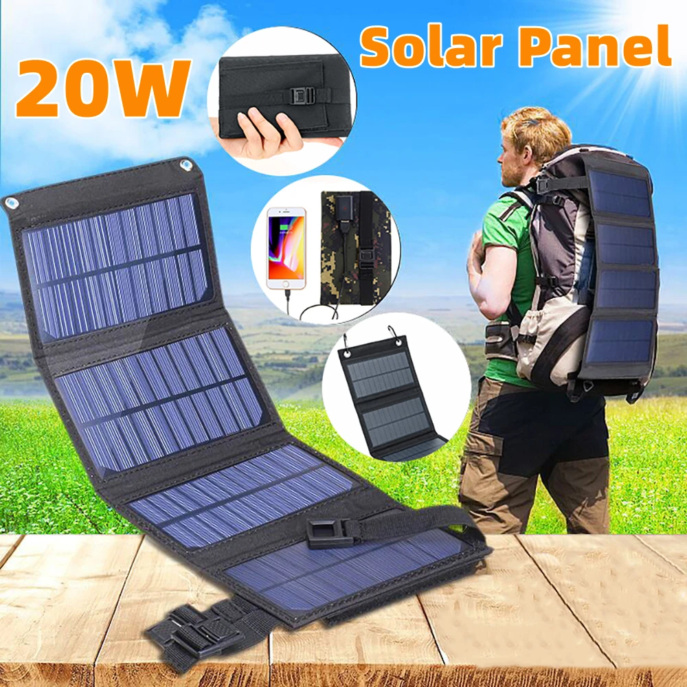 Foldable Solar Panel 20W USB Portable Flexible Small Waterproof 5V