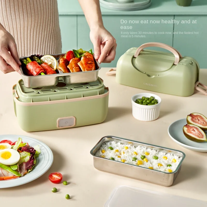 Multi Rice Cooker Electric Heating Lunch Box Portable Cooking Pot Stainless Steel Inner For Travel With Tableware