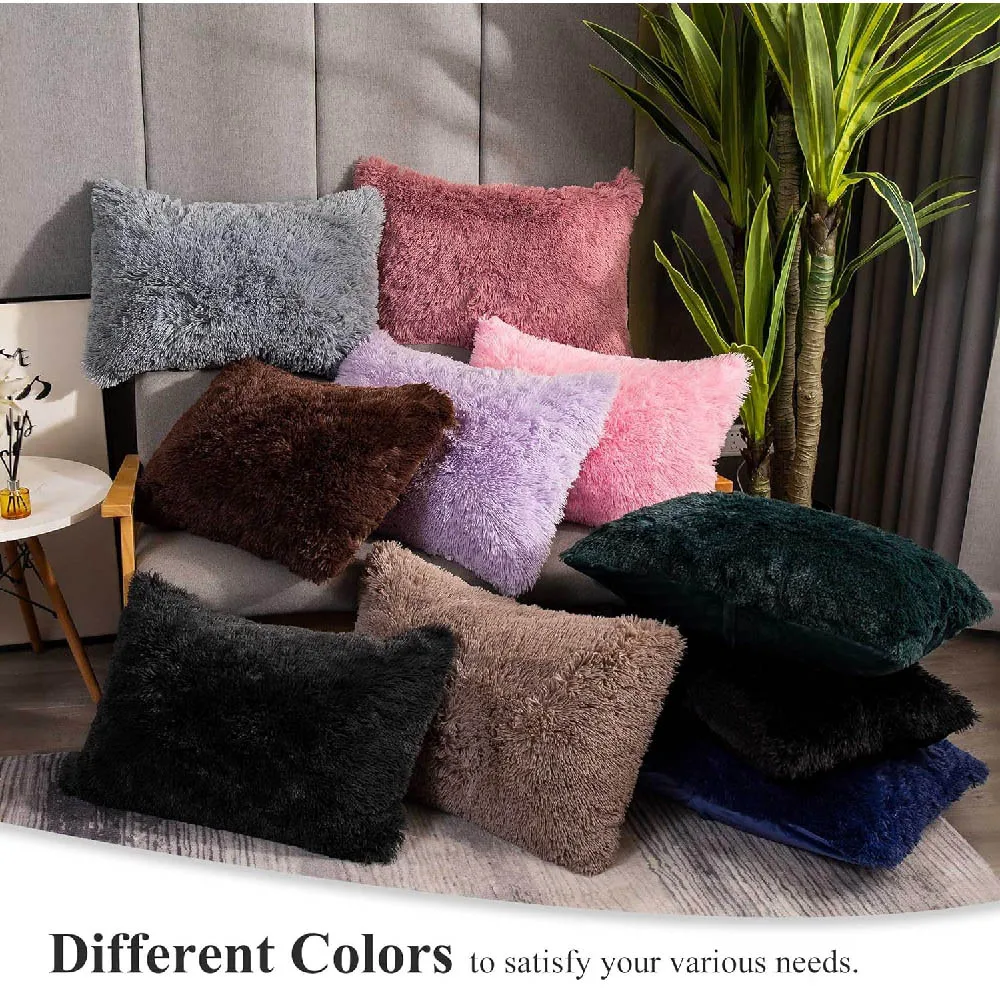 

Faux Fur Throw Pillow Cases Plush Pillow Covers Fluffy Crystal Velvet Decorative Pillowcases Pillow Shams Zipper Closure Set of2