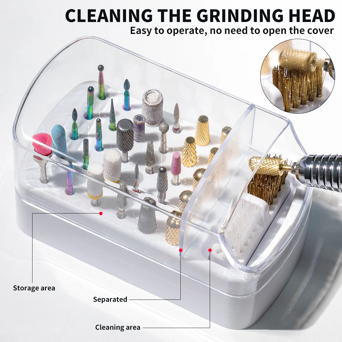 2IN1 Nail Polishing Head Cleaning Dust Display Box 30 Holes Nail Polish Head Organizer Acrylic Portable Organizer Dustproof Nail Art Tool