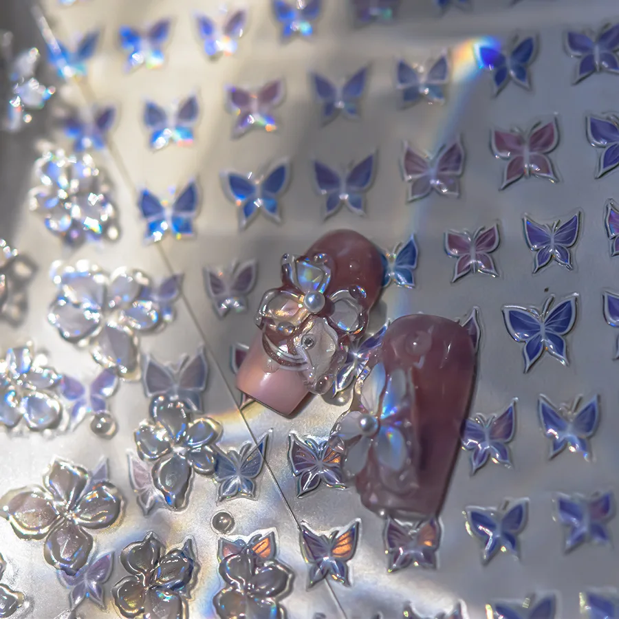 Description Picture 4 of item3D Fashion Jelly Flash Quadripetal Flower Butterfly Nail Art Stickers Manicure Designs High Quality Self Adhesive Sticker T-4204