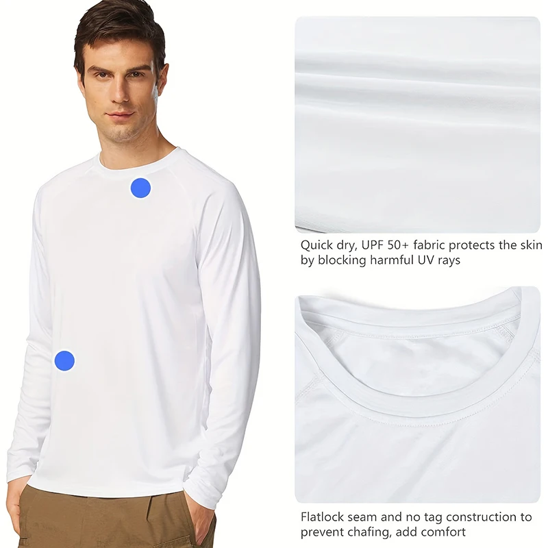 Men's Shirts Sun Protection Shirts Uv Spf Upf 50+ Long Sleeve Stretchy Tops Rash Guard Fishing Running Quick Dry Lightweight 2