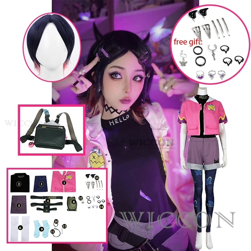 VALORANT クローヴ コスプレ衣装とウィッグとネイルチップのセット VALORANT クローヴ コスプレ衣装とウィッグとネイルチップの