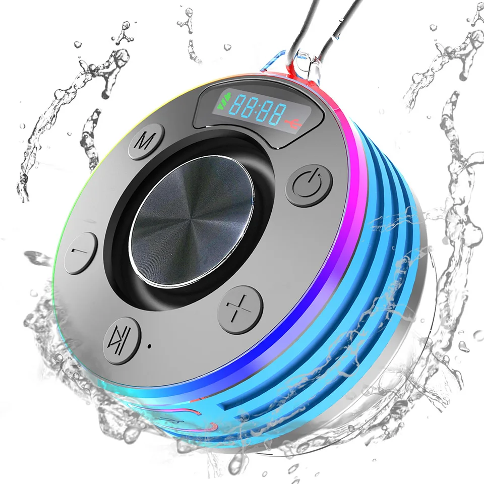 Light Led 360° Stéréo Enceinte Bluetooth étanche IP7 Pour Douche - Son 360° Et Lumière LED - Ventouse Incluse Ventouse Puissante
