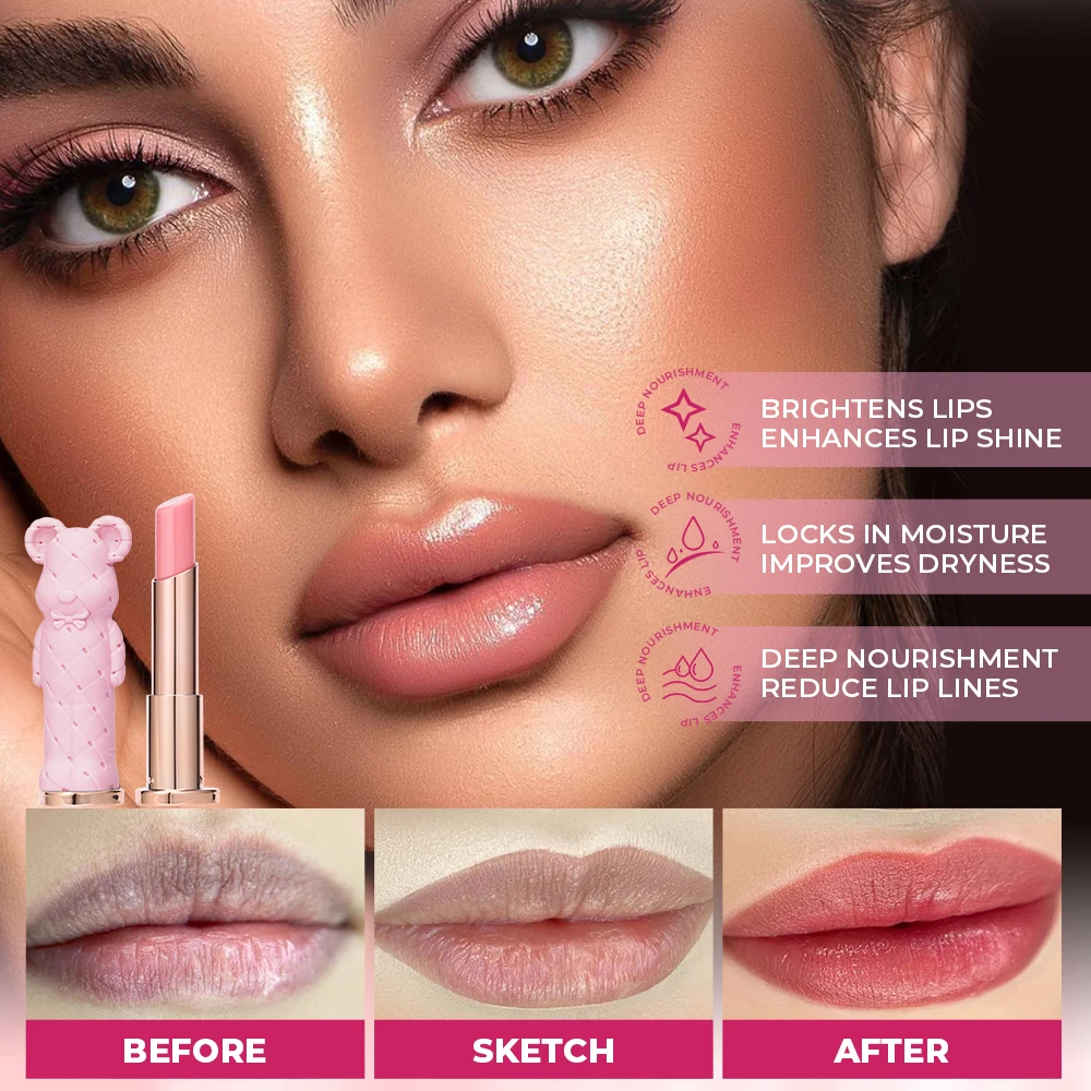 BEAUTY GLAZED Pink Bear Long Lasting Moisturizing Waterproof Natural Lip Balm Natural Formula Repairs Dry Lips Makeup 5