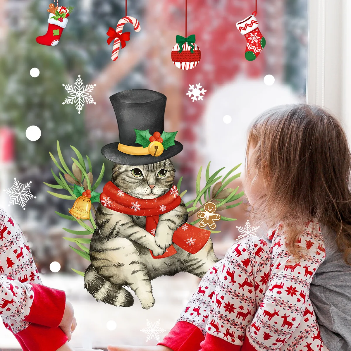 30*35cm Christmas Naughty Kitten Glass Window Wall Sticker Glass Sticker Christmas Atmosphere Decorative Wall Sticker Ct3028 french atmosphere red wine glass champagne glass high aesthetic value tall glass high end feeling slightly tipsy wine glass