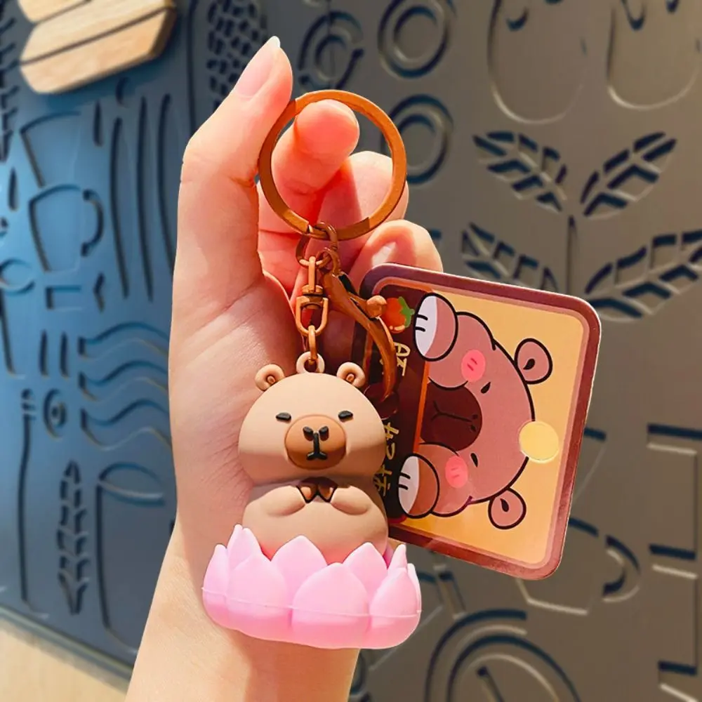 Puppy Capybara Lotus Key Chain Cartoon Funny Lotus Capybara Keyring PVC Doll Water Porpoise Dolphin Keychain Kids Toy