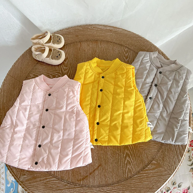 

LZH Toddler Baby Boy Girl Cotton Warm Vest 2022 New Spring Autumn Children Coat For Kids All-Match V Neck Solid Jacket 0-3 Years