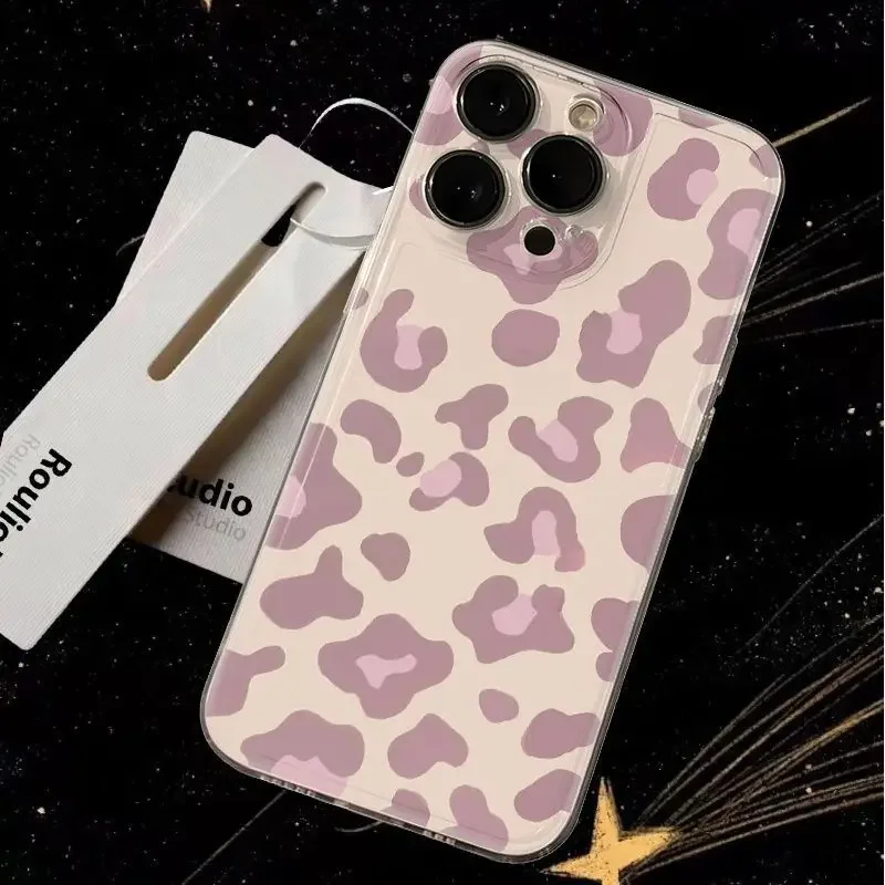 Light Pink Leopard Print Transparent Phone Case Cover