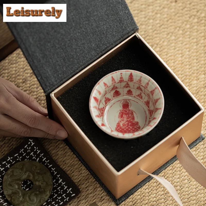 100ML Plant Ash Buddha Lotus Throne Ceramic Teacup Aesthetic Tea Bowl Sample Tea Cup Personal Cup Chazhan Master Cups Cafes Gift