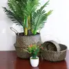 Folding Straw Wicker Storage Basket Rattan Seagrass Plant Flower Pots Handle Garden Planter Laundry Bag Toy Sundries Organizer 5