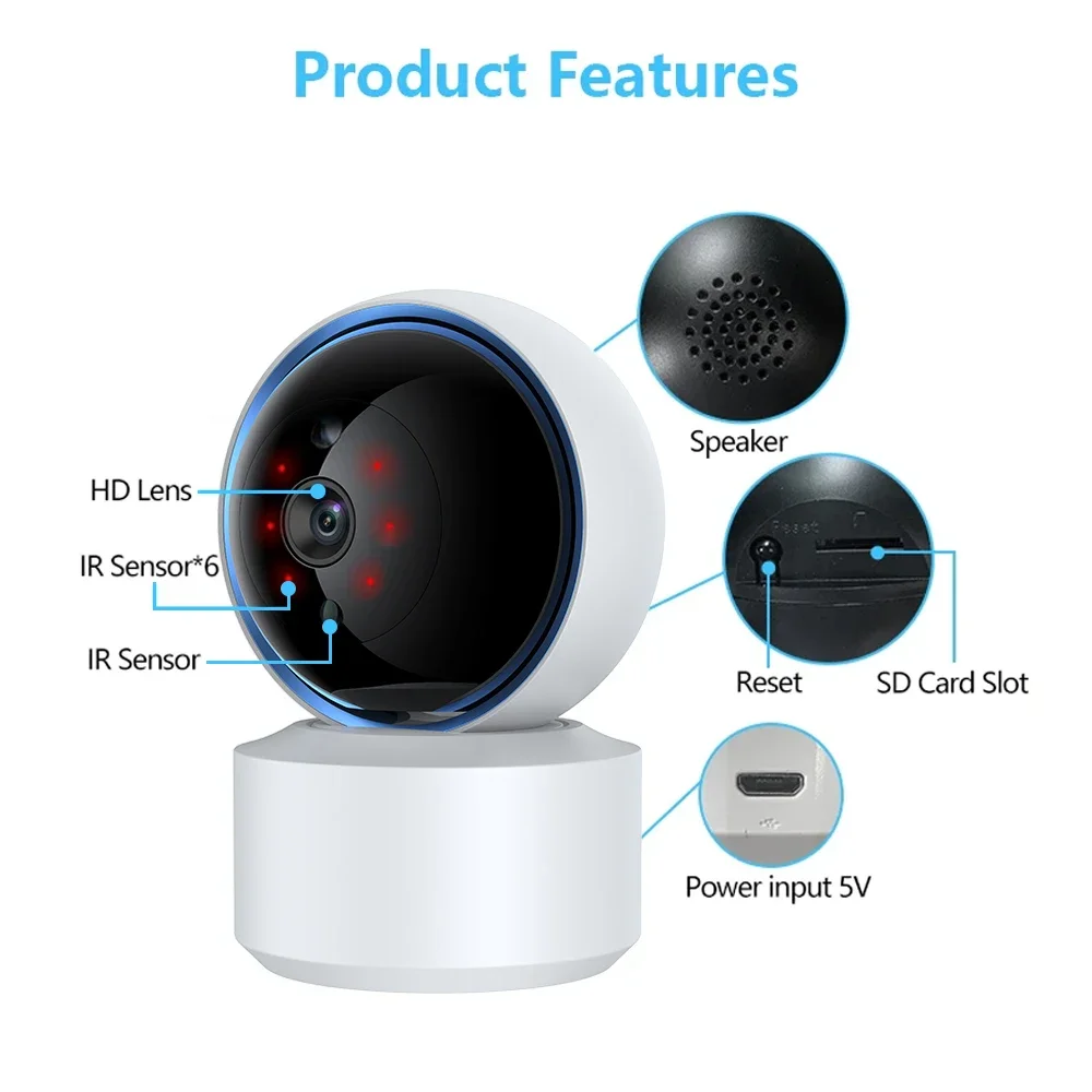 1080P HD Wifi PTZ IP Camera Baby Monitor Night Vision Motion Detect Video Security Cameras With 1800mAh UPS Battery Backup Power 6