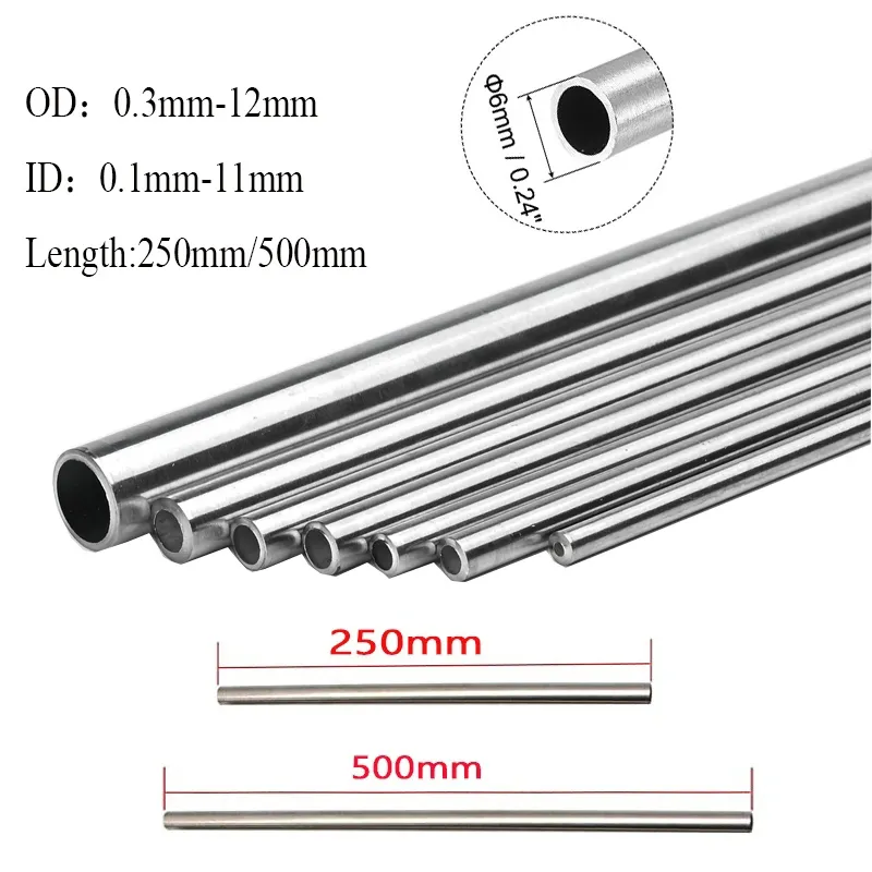 Stainless Steel Tube 10pcs~1pcs 304 Seamless Stainless Steel Capillary Tube OD 0.3-12mm ID 0.1-11mm length 250/500mm