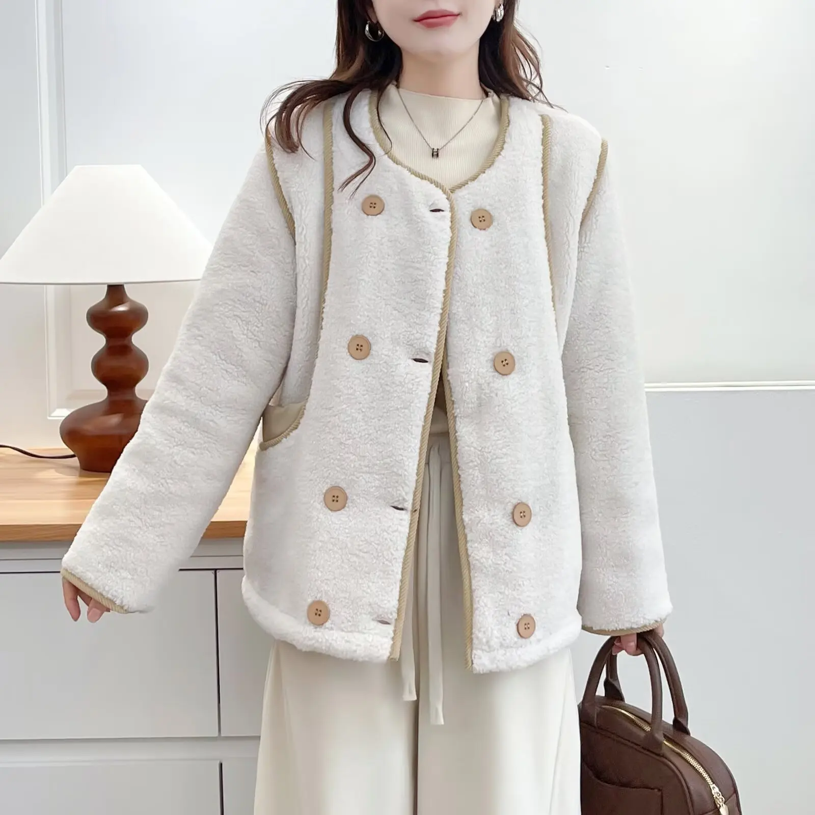 XXXXL Fashion Plus Size Women's Parkas 2025 Winter New Korean-style Design Double Breasted Fleece Jacket Warm Padded Coat 2257