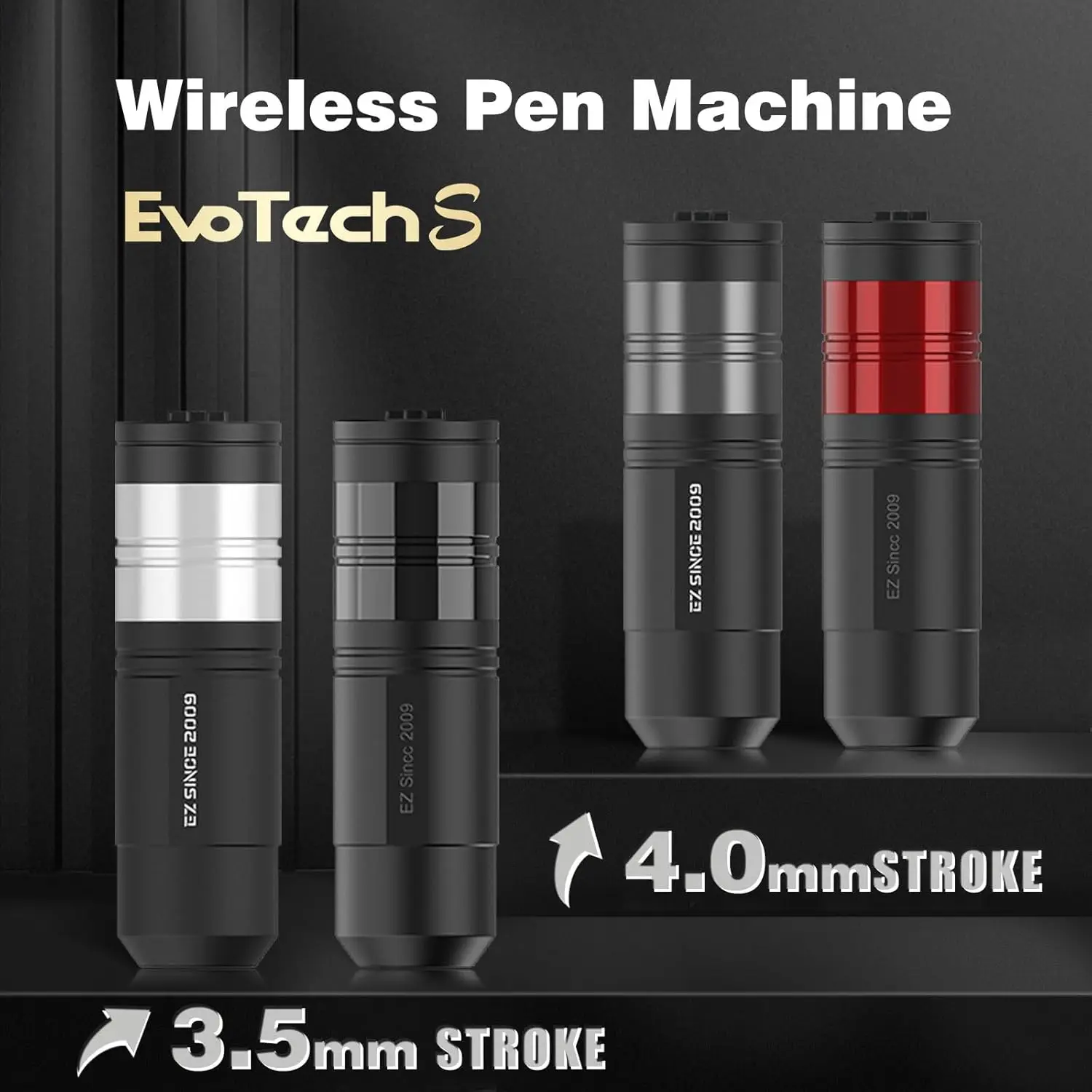 EZ EvoTech S Wireless Battery Tattoo Pen Machine 3.5mm/4.0mm Stroke EZ Intelligent Chip Swiss Motor