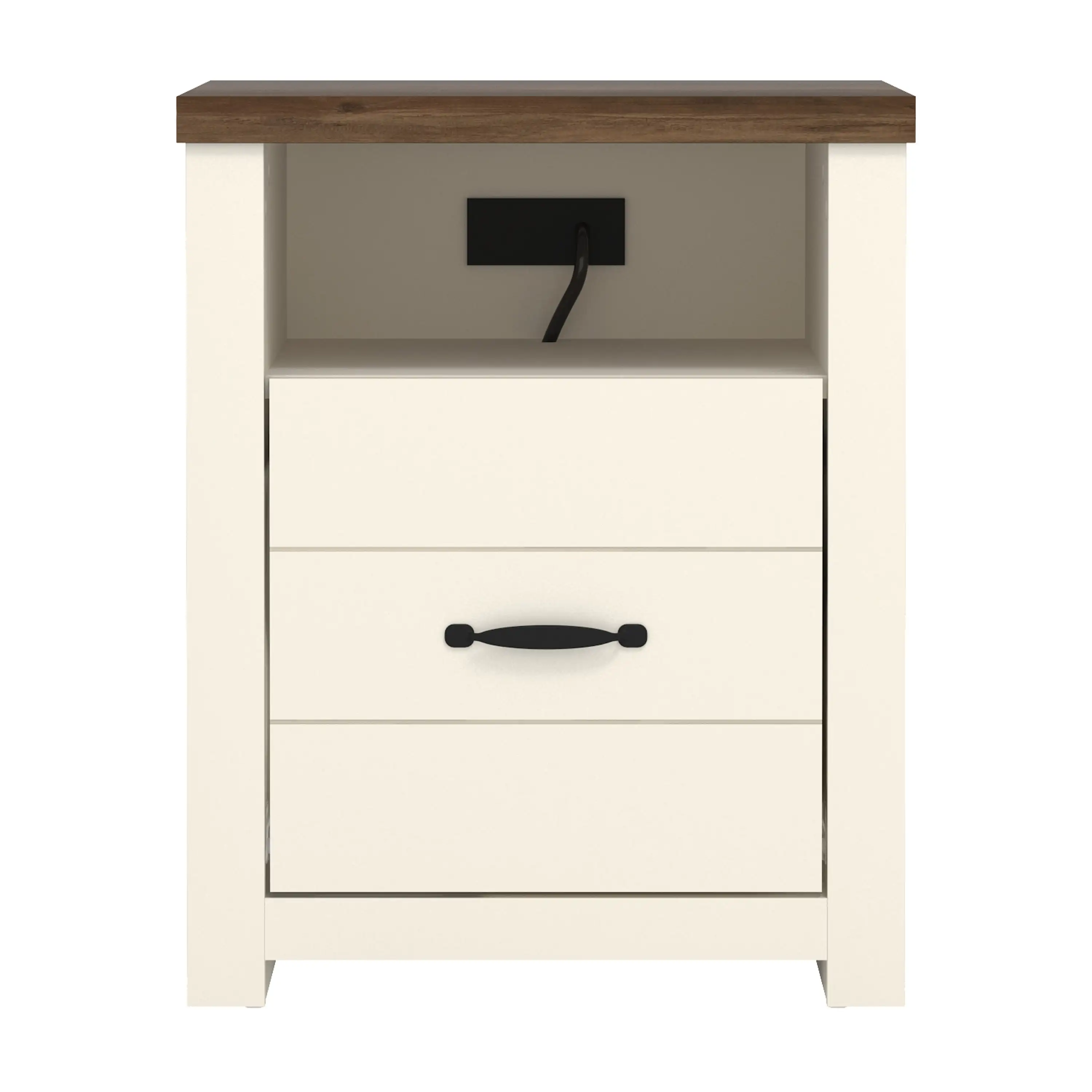 

Lancaster Farmhouse Oak Top End Table with USB Ports and Power Outlet Ivory/Oak