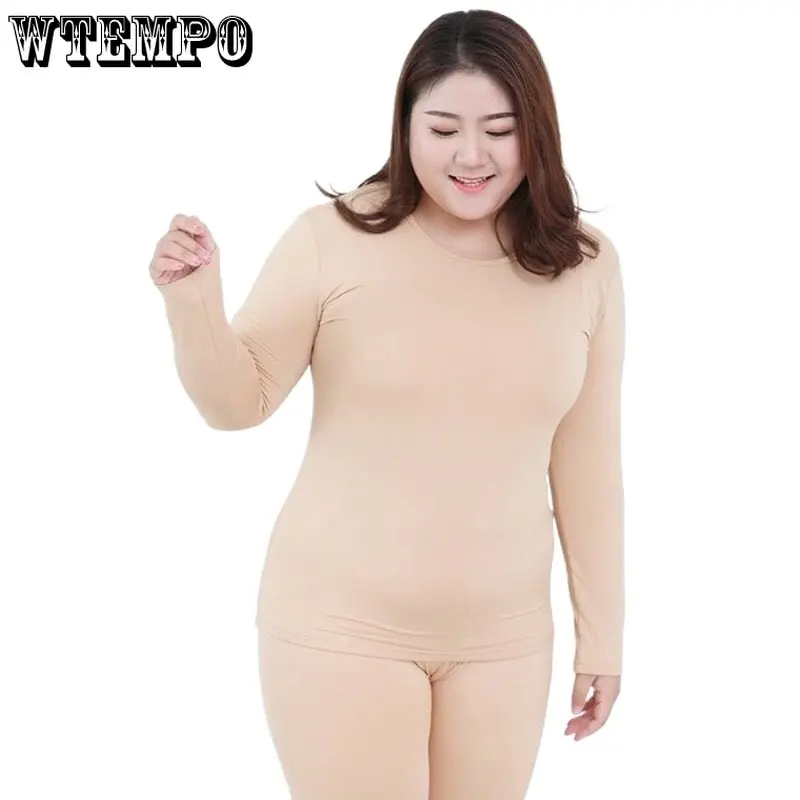 

Thermal Set Long Sleeve Women Long Johns Solid Warm Thermal Underwear 3XL 4XL 5XL Wear Thermal Pants Winter Clothes Wholesale