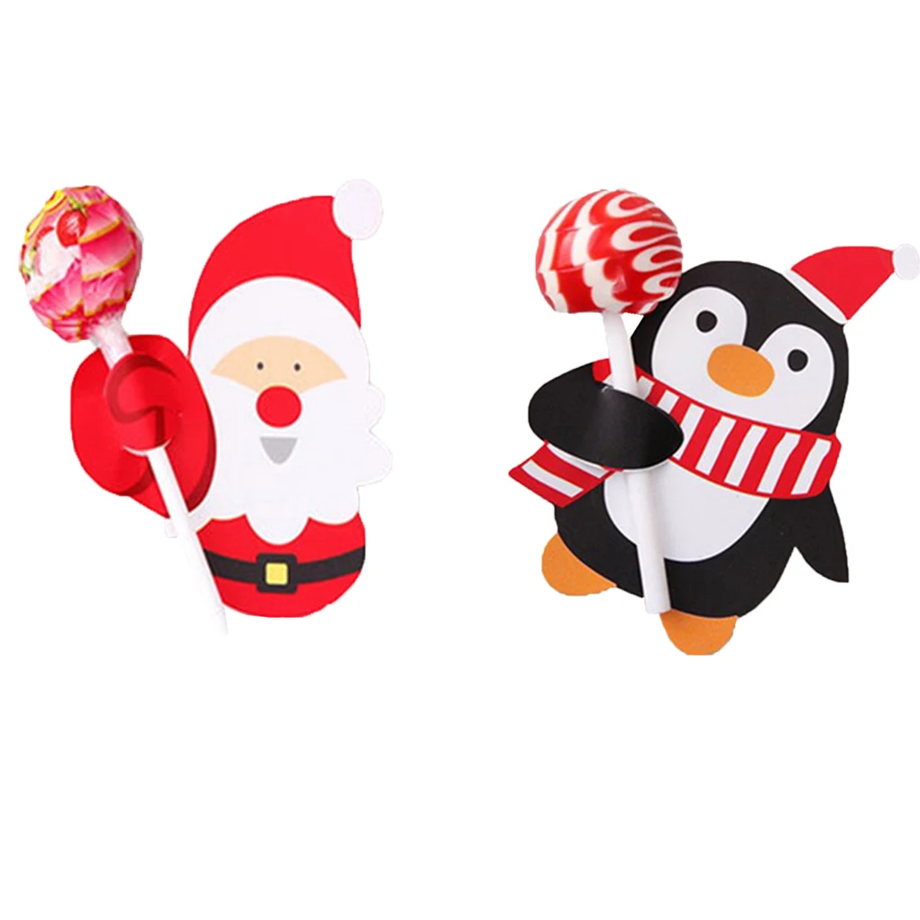 50Pcs Old Man Penguin Christmas Party Lollipop Unique Sugar Paper Card Holder Stand Ornaments
