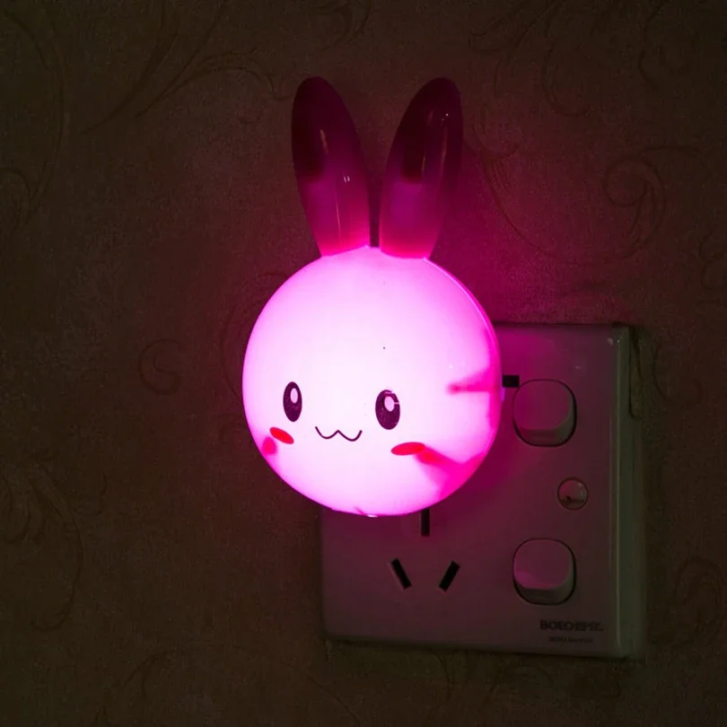 Rabbit Night Light Cartoon Rabbit LED Night Light AC110-220V Switch Wall Night Lamp with US Plug Gifts for Kid/Baby/Children Bedroom Bedside Lamp