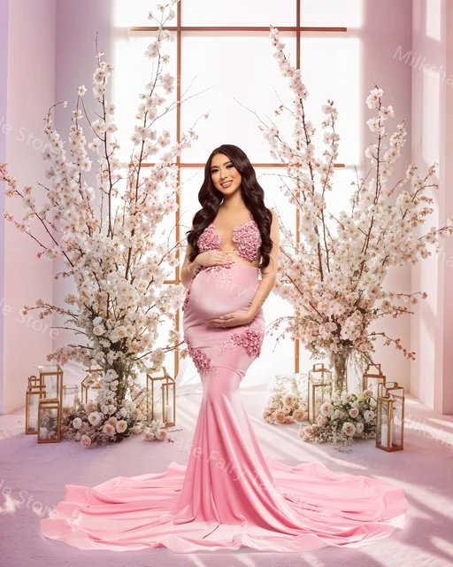 Burgundy Maternity Dress For Photoshoot Solid Satin Prom Dresses