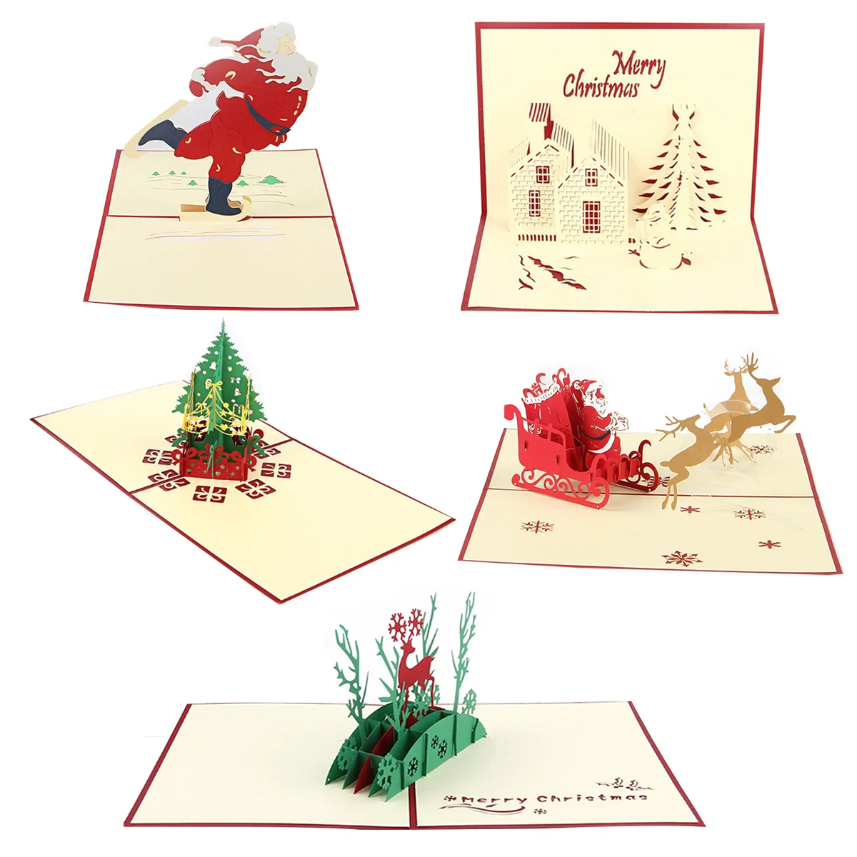 5Pcs Christmas Up Cards for Christmas Holiday Handmade Greeting   Cut with Envelope