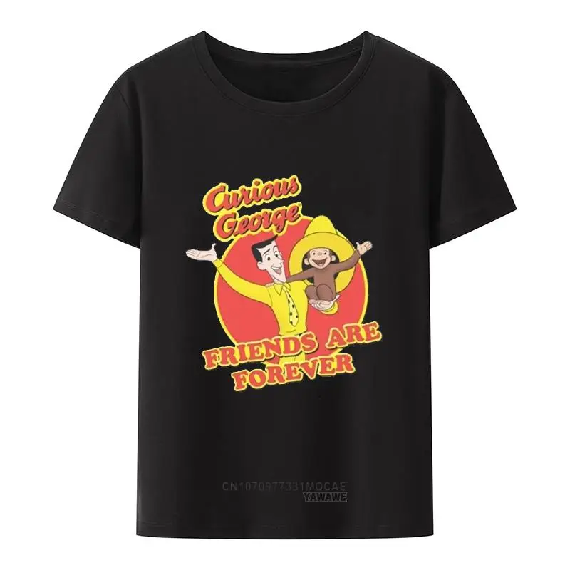 

Curious George Men's Friends T-shirt White Rockabilia men Clothing Tops Popular Breathable Comics Same Style