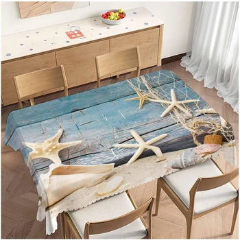 Tovaglia rettangolare a rete con conchiglia stella marina da spiaggia Decorazioni per feste Tovaglia impermeabile con venature del legno rustico per l'arredamento del tavolo da pranzo 1