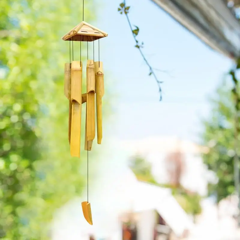 Ветряные колокольчики для улицы, винтажные ветряные колокольчики из натурального бамбука, украшение ручной работы для расслабления, атмосферы и медитации в саду