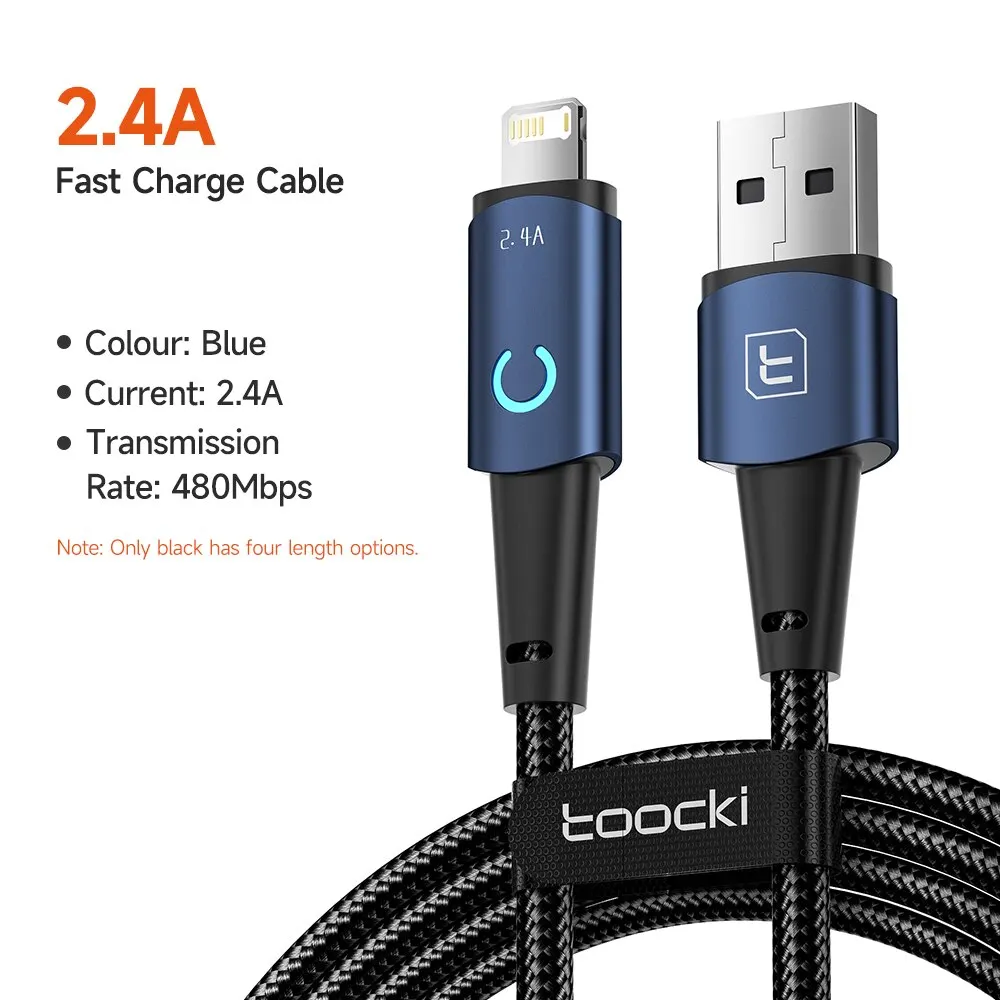 Toocki Dual USB A to Type C/Lightning LED Fast Charging Cable
