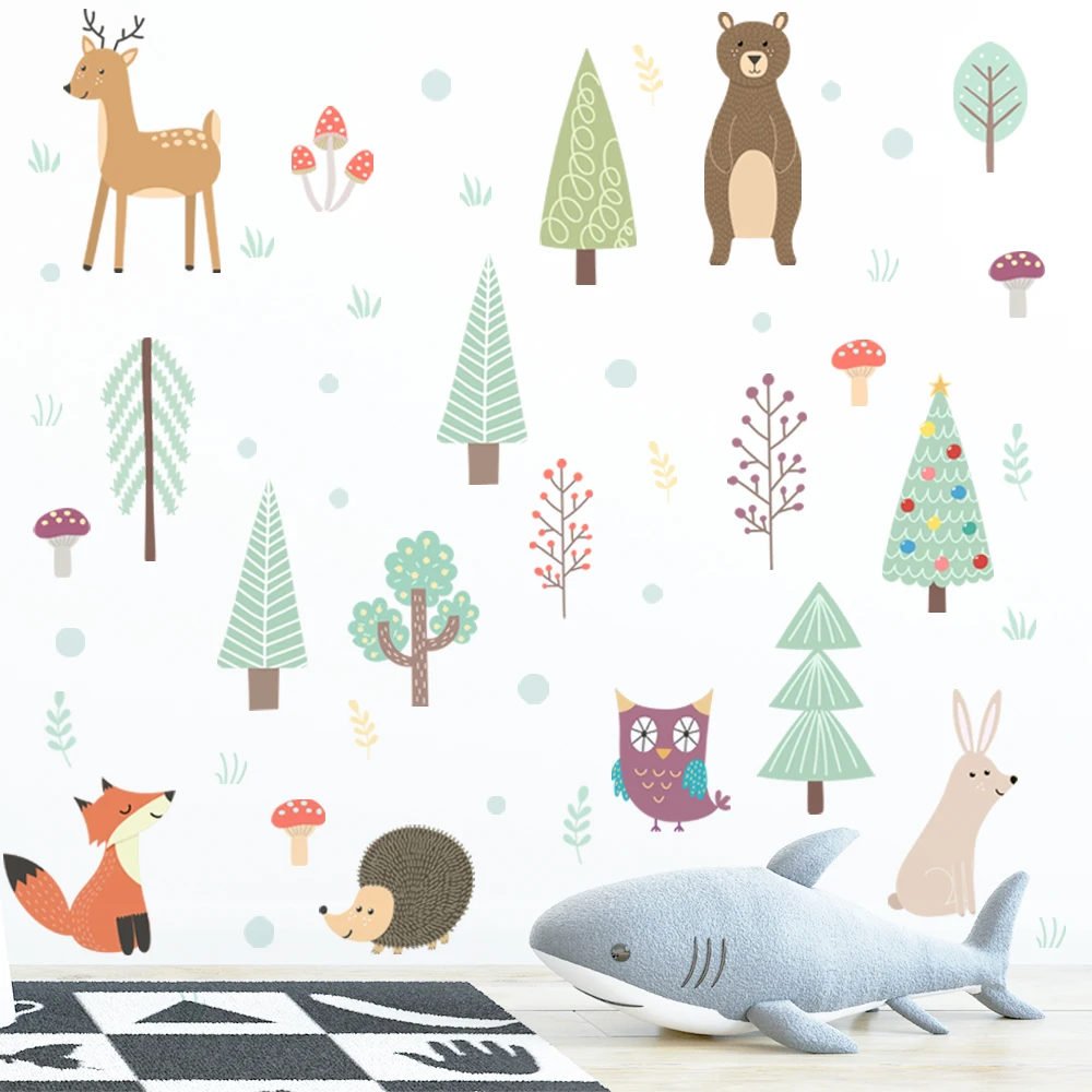 Nordic Cartoon Animals Wall Stickers Self-adhesive PVC Removable Wall Decals Kids room Bedroom Nursery Decoration Art Mural wall stickers luminous wall stickers vinyl decal stickers children room decoration