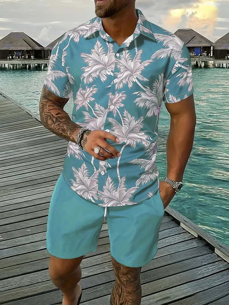 Hawaiian Men's Short-sleeved Shirt And Beach Shorts Set Summer Casual Men's Shirt Beach Vacation Loose Breathable Men's Shorts 3