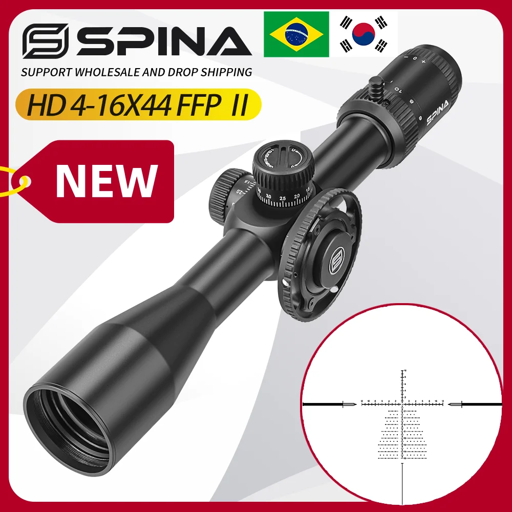 

SPINA OPTICS HD 4-16x44 FFP Tactical Hunting Rifle Scope 1/10 MIL Sid Parallax Sight Collimator Glass Etched Reticle Luneta.308