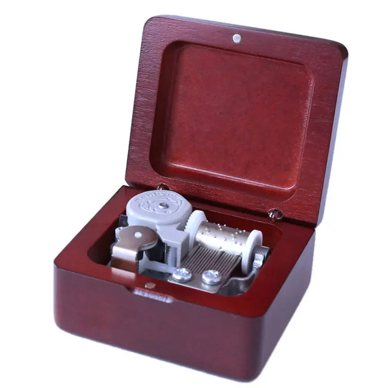 Rosiking Wine red wooden clockwork music box (Jurassic Park) for friends and children's birthday gift