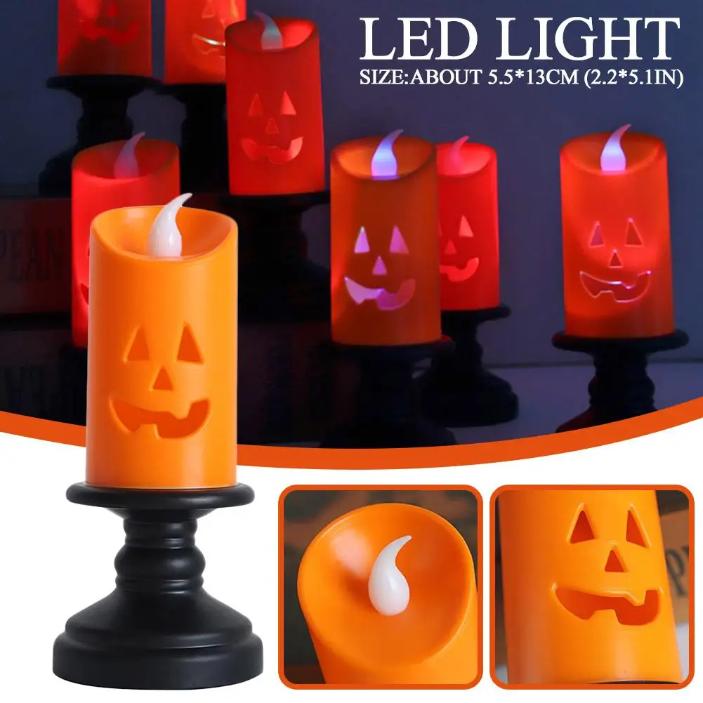 

1 Pcs Halloween LED Pumpkin Lantern Halloween Decorative LED Lantern Candlestick Props Electronic Candle Creative Horror La M5O3