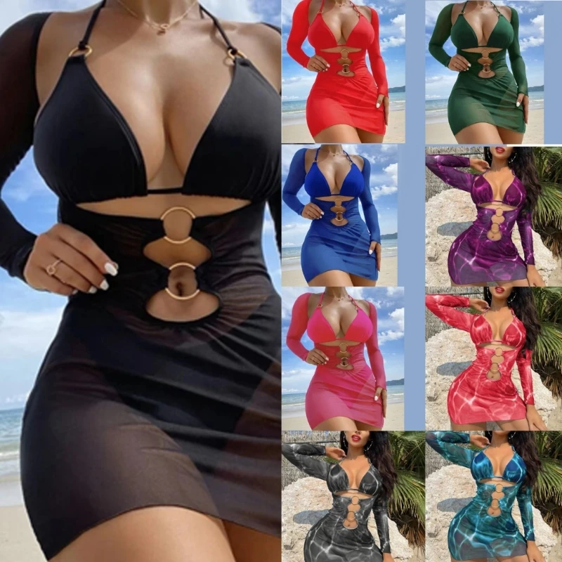 

Solid Color Bathing Suit Halters Thong Swimwears 3 Pieces Swimsuit for Women