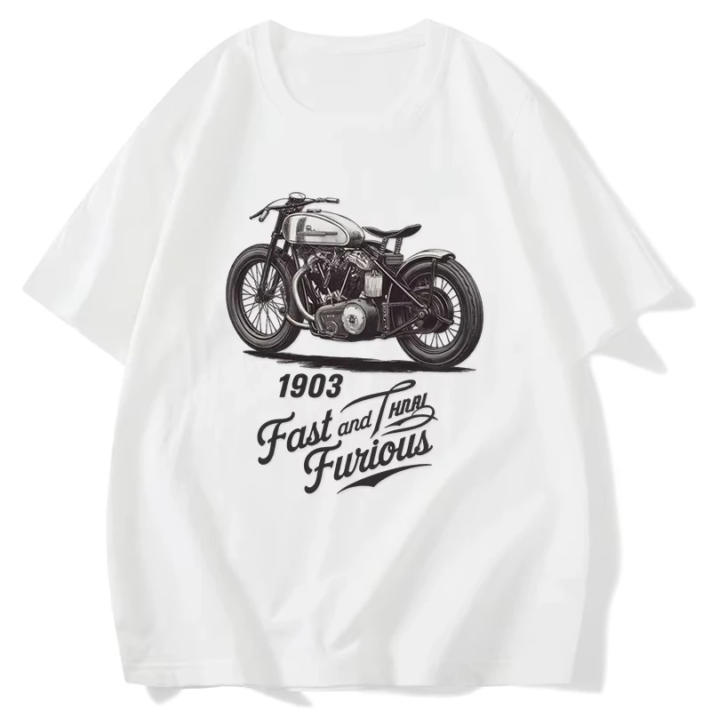 모터사이클 아메리칸 레트로 패션 니치 코튼 남성복 신상 패션 브랜드 레터 프린트 모터사이클 반팔 티셔츠