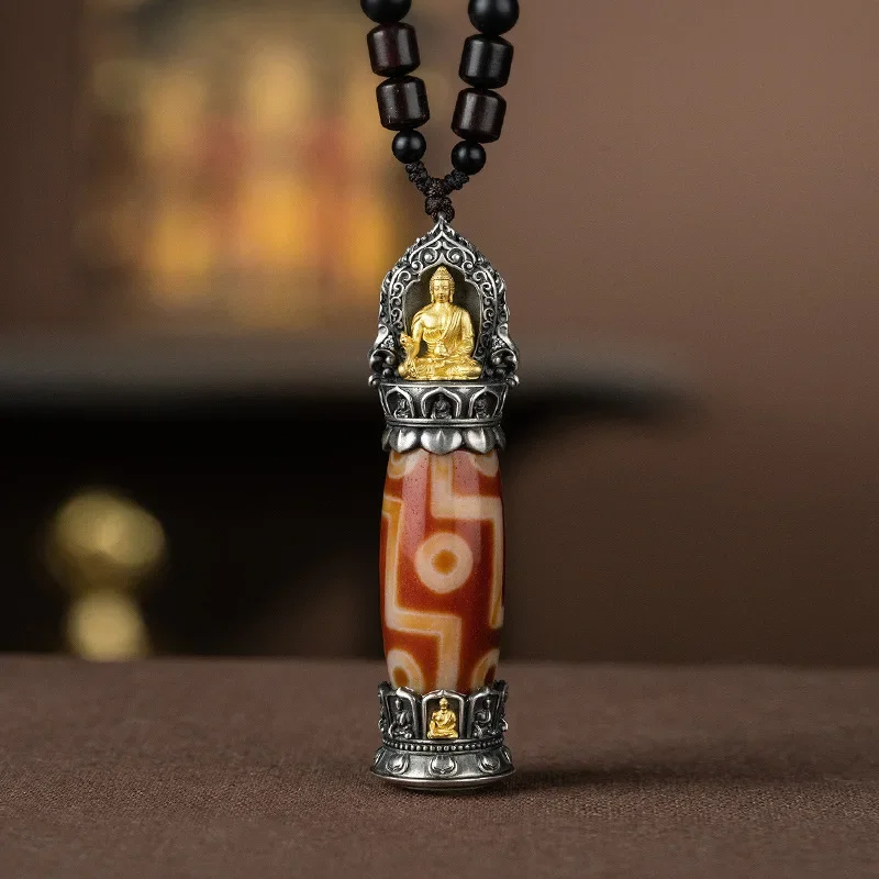 Tibetan Style Polychrome Pharmacist Nine Eyed Tian Zhu Pendant Necklace Four Arm Guanyin Pendant Necklace Lucky Jewelry Gift