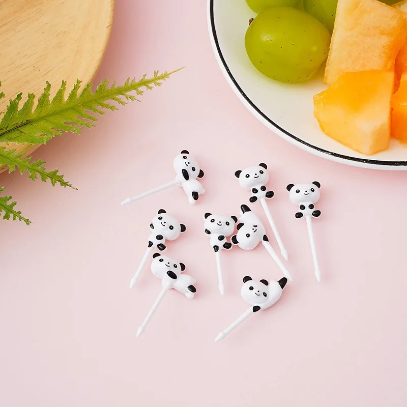 8pcs/set Mini Cartoon Panda Fruit Fork Kids Snack Dessert Decoration Forks Lunches Party Decorations Plastic Animal Shape Stick fruit fork